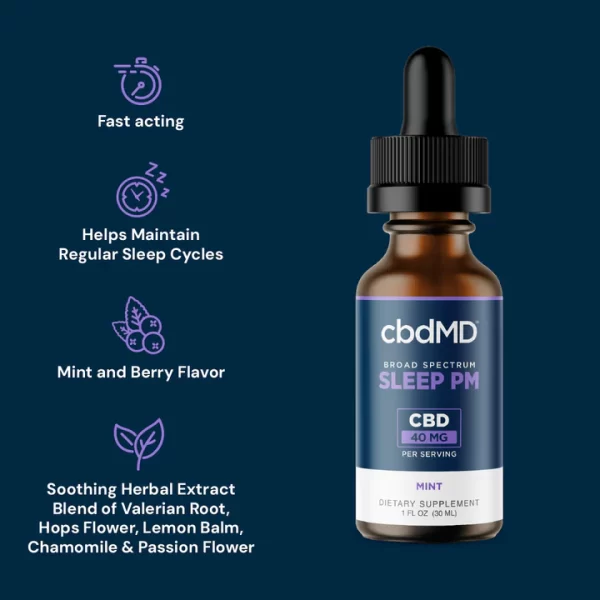 cbdMD Broad Spectrum CBD PM Oil Tincture - Image 4